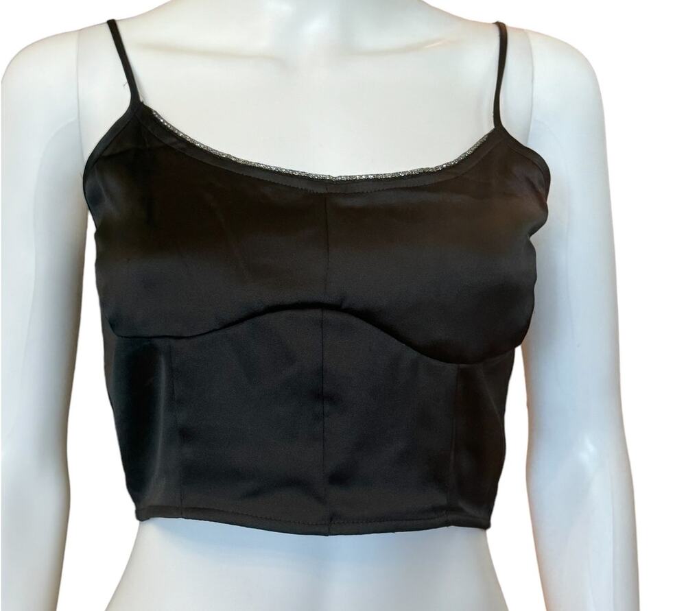 New ~ HOUSE OF HARLOW ~ Satin Rhinestone Neckline Crop Top Size M